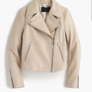 J Crew Collection Leather Motorcycle Jacket in Neutral Tan, Size 14